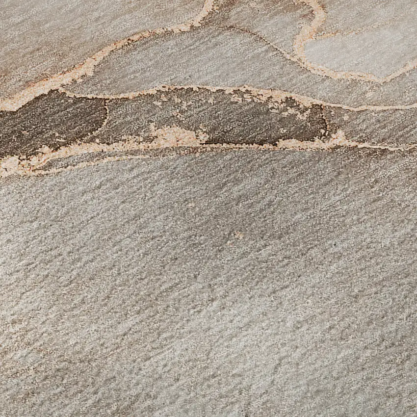 8' Taupe And Ivory Abstract Washable Round Rug With UV Protection Photo 9