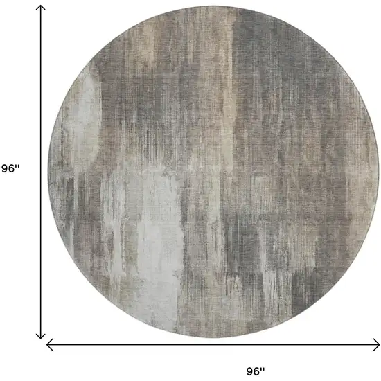 8' Taupe And Ivory Abstract Washable Round Rug With UV Protection Photo 9