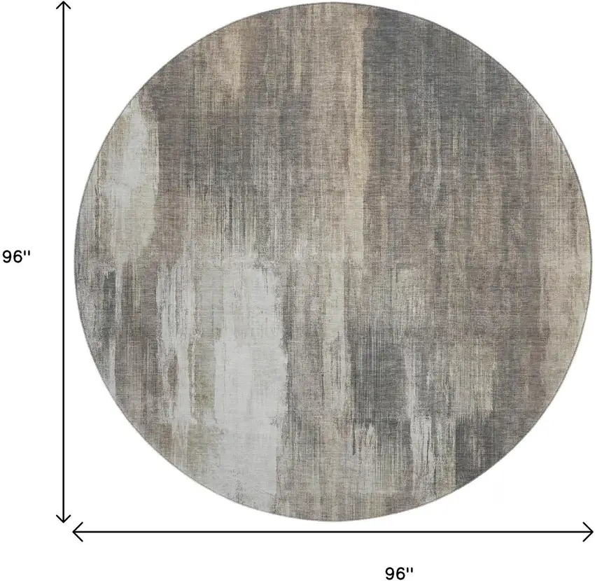8' Taupe And Ivory Abstract Washable Round Rug With UV Protection Photo 9