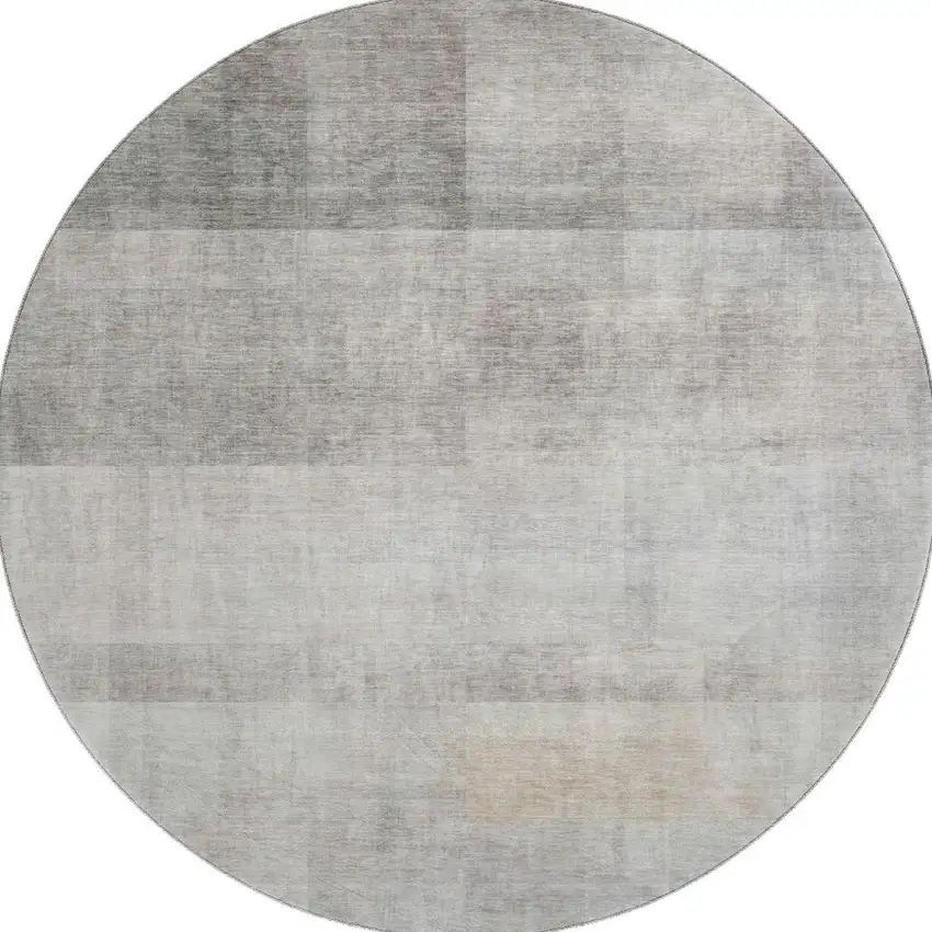 8' Taupe And Ivory Abstract Washable Round Rug With UV Protection Photo 4