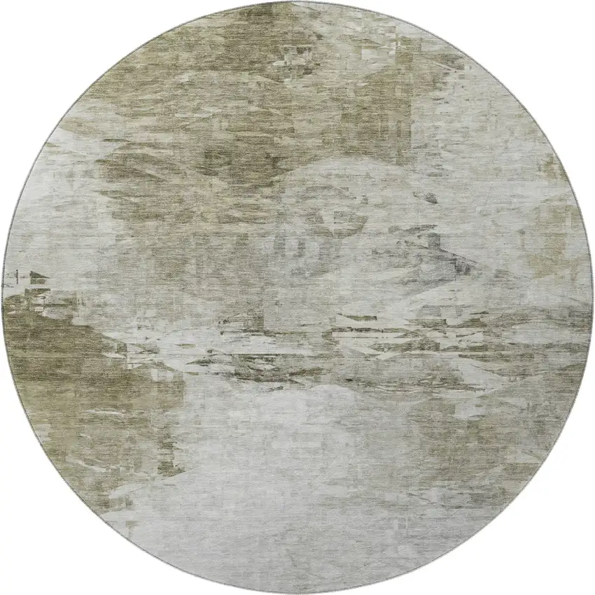 8' Taupe And Ivory Abstract Washable Round Rug With UV Protection Photo 3