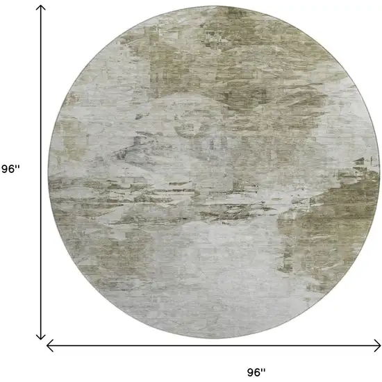 8' Taupe And Ivory Abstract Washable Round Rug With UV Protection Photo 9