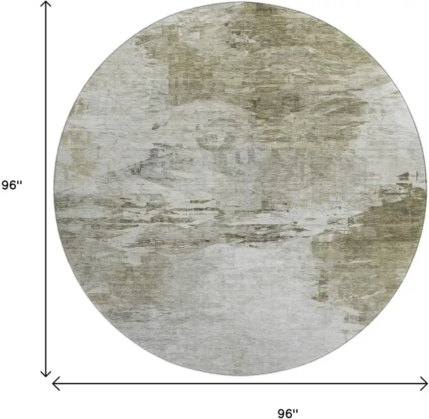 8' Taupe And Ivory Abstract Washable Round Rug With UV Protection Photo 9
