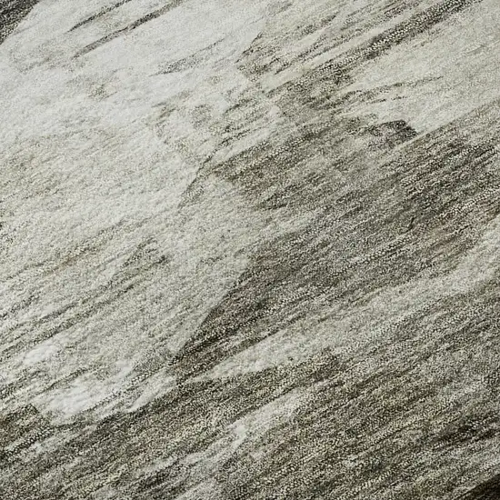 8' Taupe And Ivory Abstract Washable Round Rug With UV Protection Photo 8