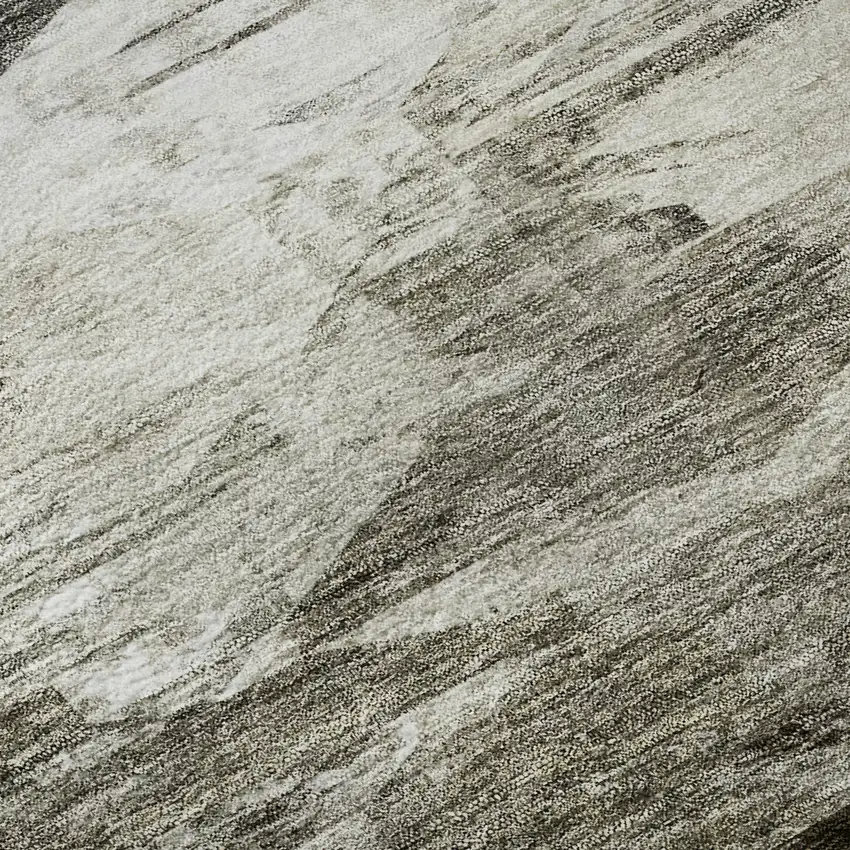 8' Taupe And Ivory Abstract Washable Round Rug With UV Protection Photo 8