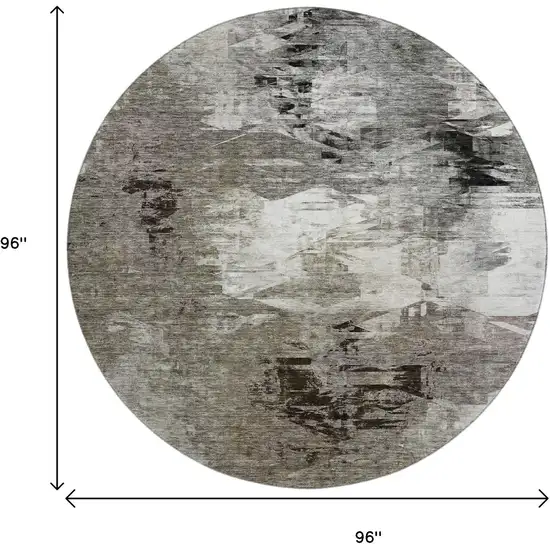 8' Taupe And Ivory Abstract Washable Round Rug With UV Protection Photo 9