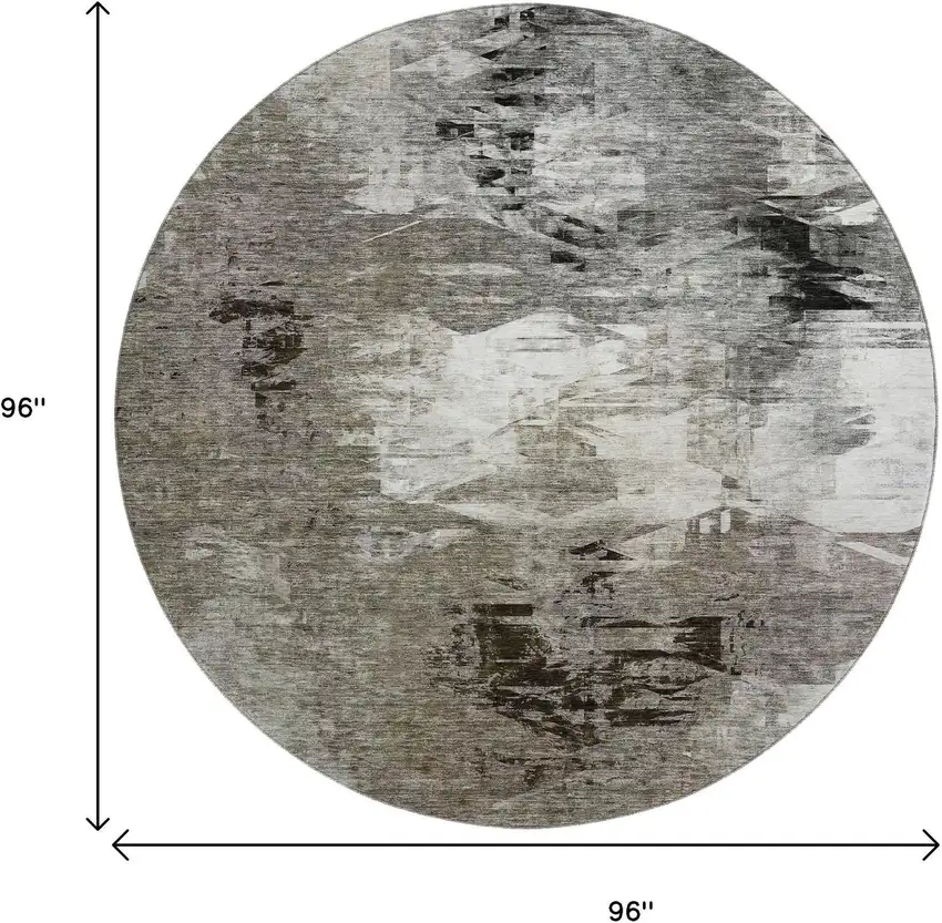 8' Taupe And Ivory Abstract Washable Round Rug With UV Protection Photo 9