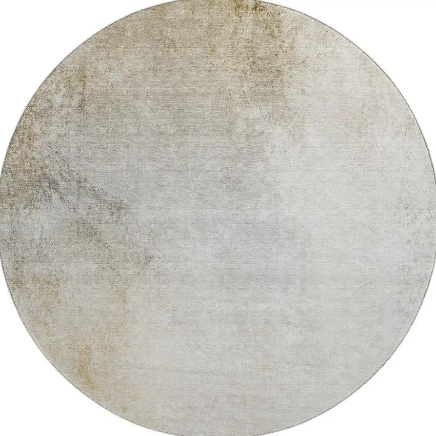 8' Taupe And Ivory Abstract Washable Round Rug With UV Protection Photo 4