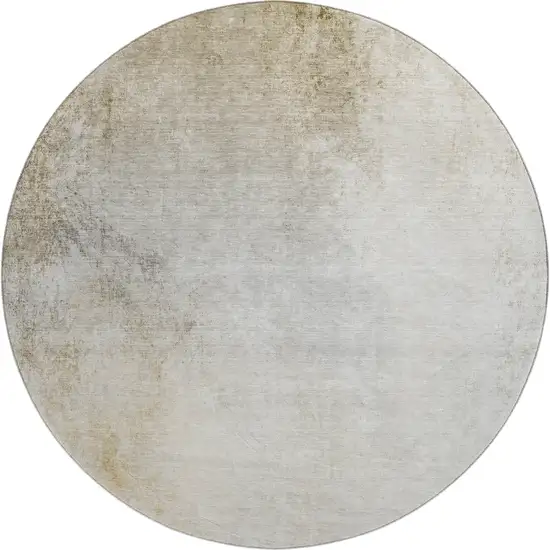 8' Taupe And Ivory Abstract Washable Round Rug With UV Protection Photo 1