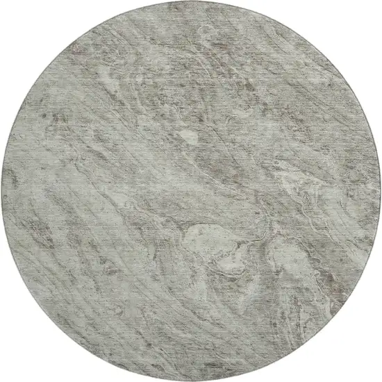8' Taupe And Ivory Abstract Washable Round Rug With UV Protection Photo 1