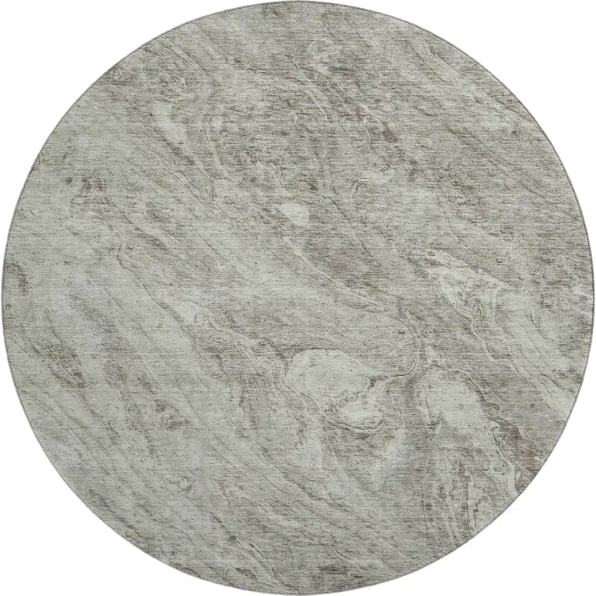8' Taupe And Ivory Abstract Washable Round Rug With UV Protection Photo 1