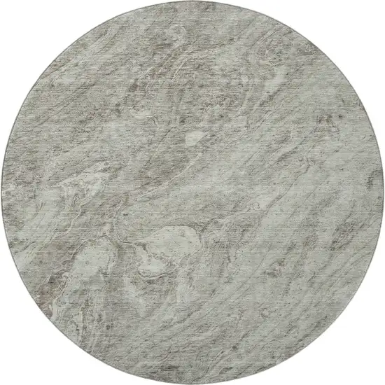 8' Taupe And Ivory Abstract Washable Round Rug With UV Protection Photo 4