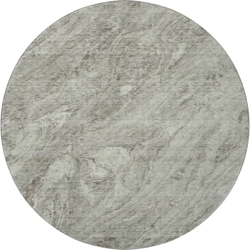 8' Taupe And Ivory Abstract Washable Round Rug With UV Protection Photo 4
