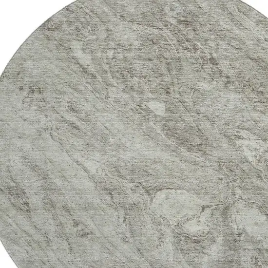 8' Taupe And Ivory Abstract Washable Round Rug With UV Protection Photo 3
