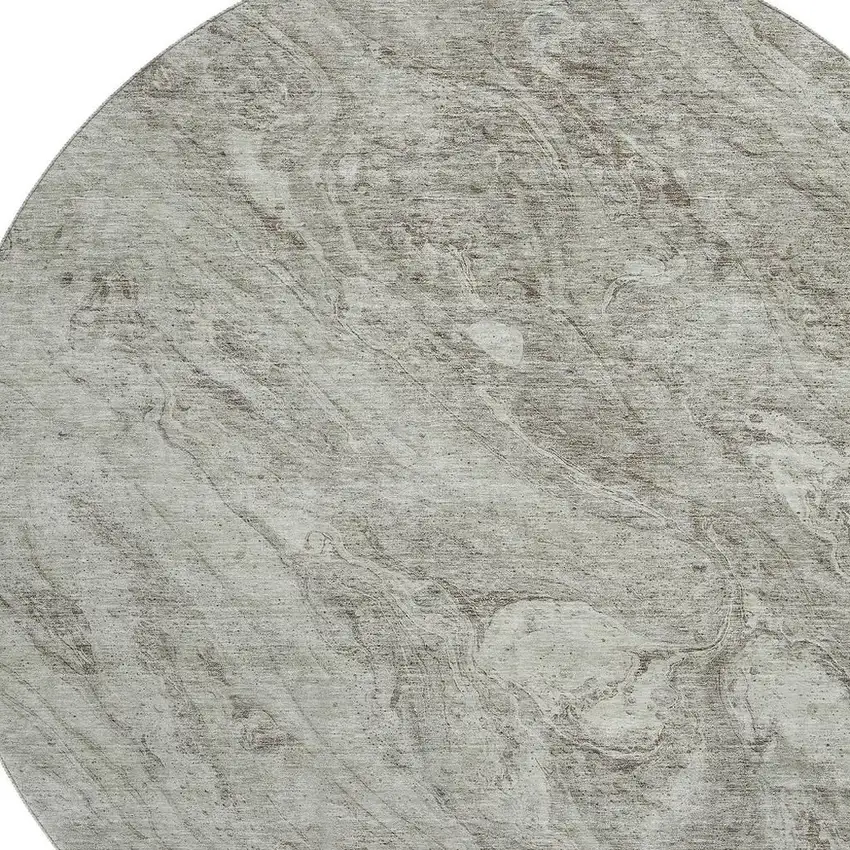 8' Taupe And Ivory Abstract Washable Round Rug With UV Protection Photo 3