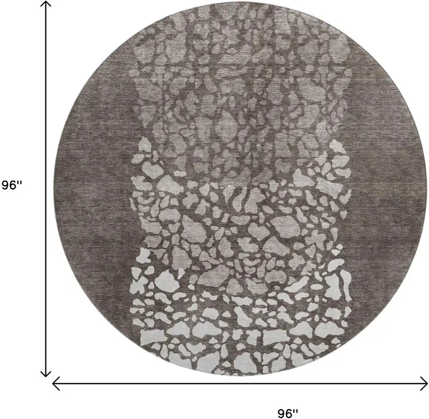 8' Taupe And Ivory Abstract Washable Round Rug With UV Protection Photo 3