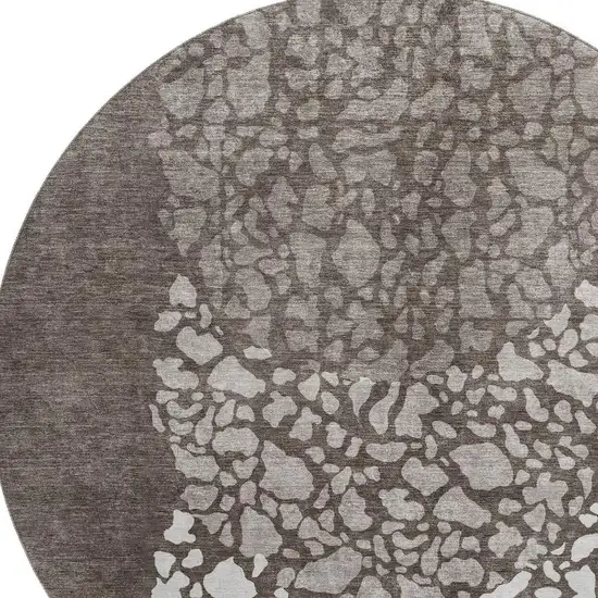 8' Taupe And Ivory Abstract Washable Round Rug With UV Protection Photo 3