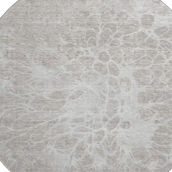 8' Taupe And Ivory Abstract Washable Round Rug With UV Protection Photo 3