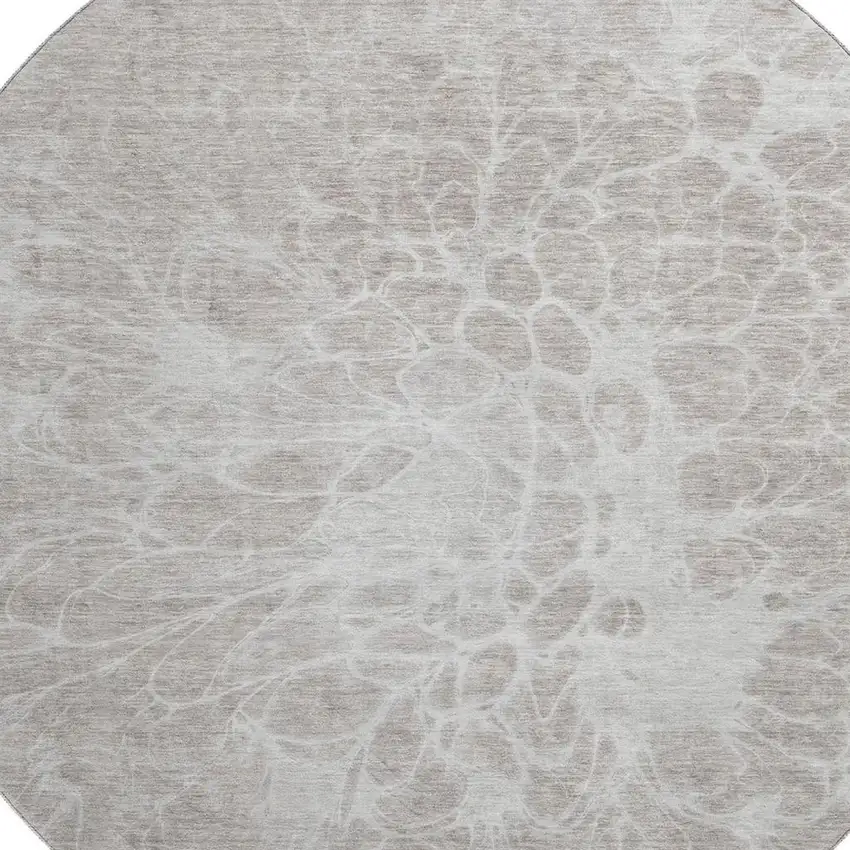 8' Taupe And Ivory Abstract Washable Round Rug With UV Protection Photo 3