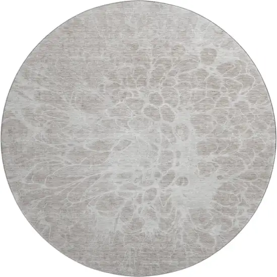 8' Taupe And Ivory Abstract Washable Round Rug With UV Protection Photo 1
