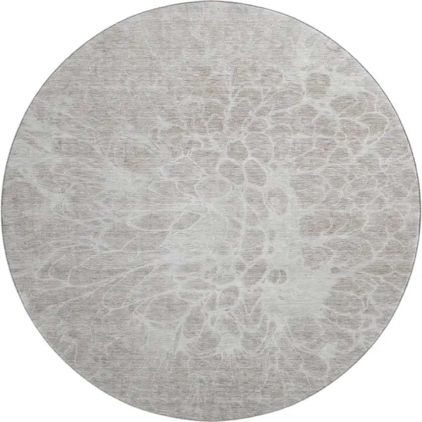 8' Taupe And Ivory Abstract Washable Round Rug With UV Protection Photo 1