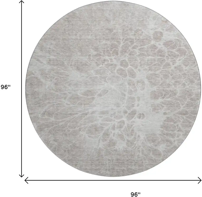 8' Taupe And Ivory Abstract Washable Round Rug With UV Protection Photo 3