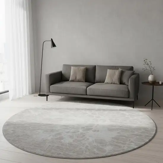 8' Taupe And Ivory Abstract Washable Round Rug With UV Protection Photo 2