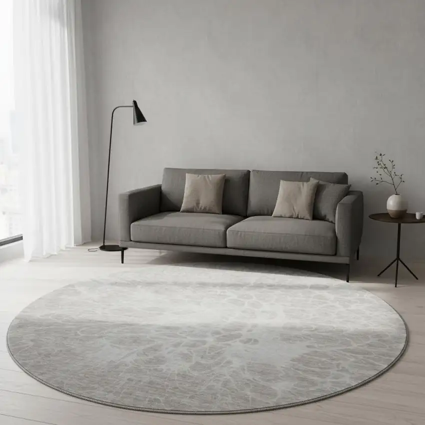 8' Taupe And Ivory Abstract Washable Round Rug With UV Protection Photo 2