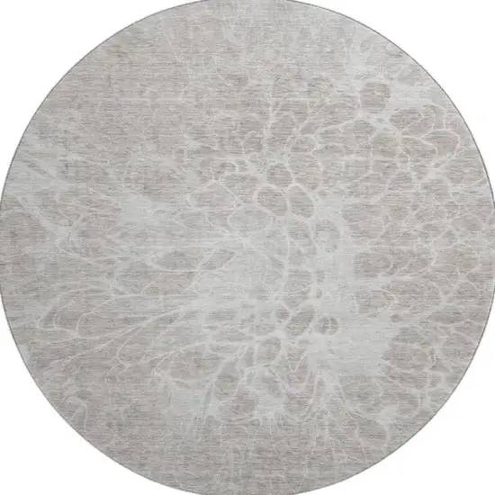 8' Taupe And Ivory Abstract Washable Round Rug With UV Protection Photo 4