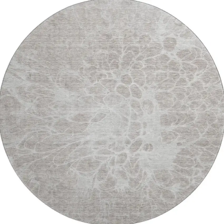 8' Taupe And Ivory Abstract Washable Round Rug With UV Protection Photo 4