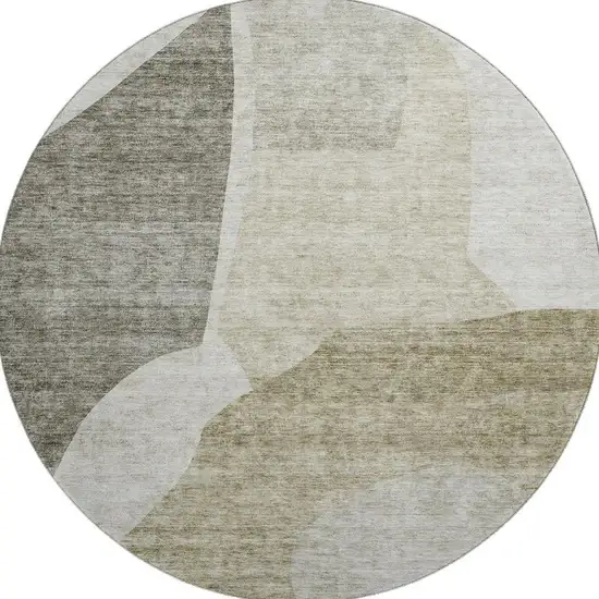 8' Taupe And Ivory Abstract Washable Round Rug With UV Protection Photo 3