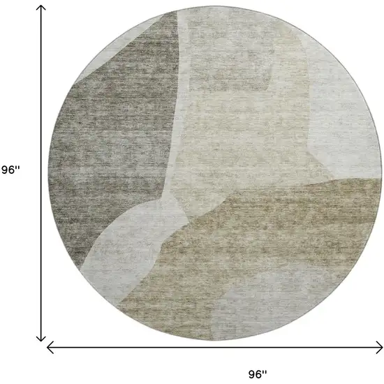8' Taupe And Ivory Abstract Washable Round Rug With UV Protection Photo 9