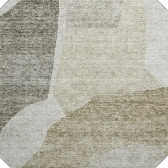 8' Taupe And Ivory Abstract Washable Round Rug With UV Protection Photo 2