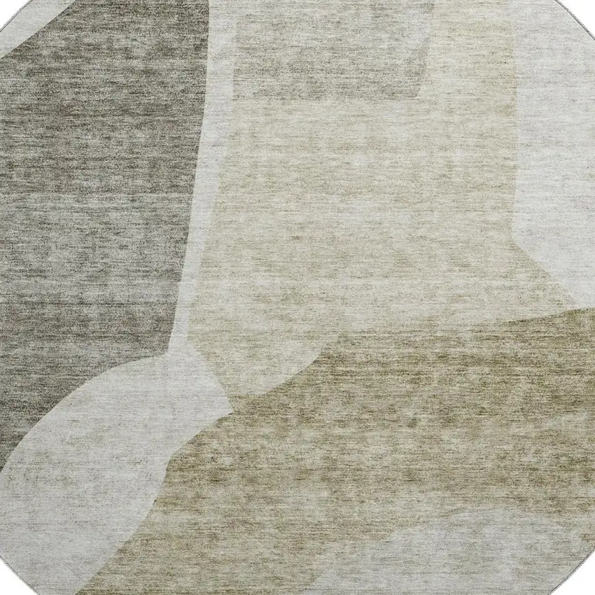8' Taupe And Ivory Abstract Washable Round Rug With UV Protection Photo 2