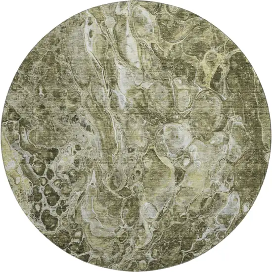 8' Taupe And Ivory Abstract Washable Round Rug With UV Protection Photo 1