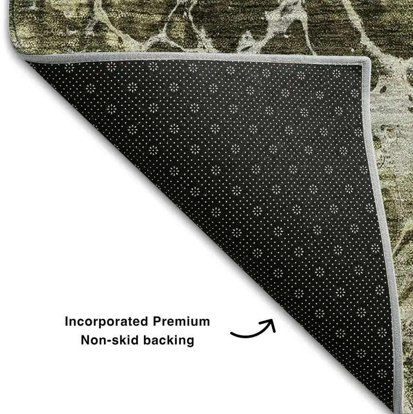 8' Taupe And Ivory Abstract Washable Round Rug With UV Protection Photo 5