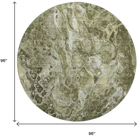 8' Taupe And Ivory Abstract Washable Round Rug With UV Protection Photo 9