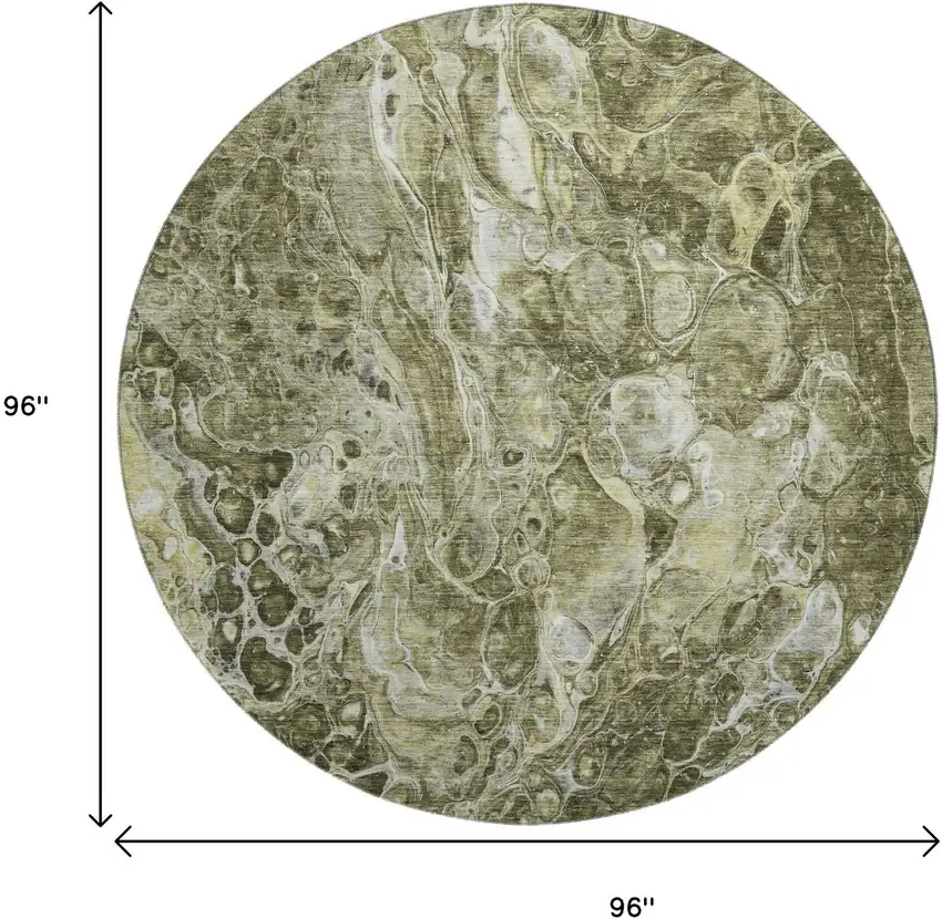 8' Taupe And Ivory Abstract Washable Round Rug With UV Protection Photo 9