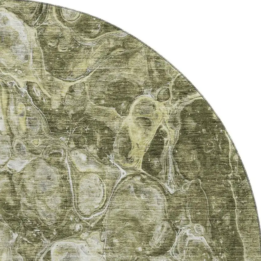 8' Taupe And Ivory Abstract Washable Round Rug With UV Protection Photo 3