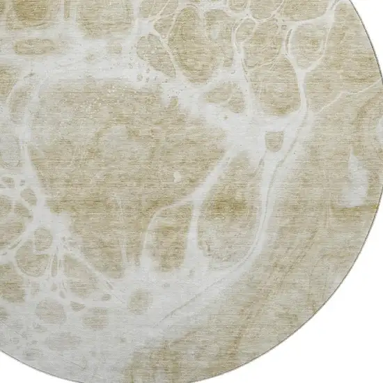 8' Taupe And Ivory Abstract Washable Round Rug With UV Protection Photo 2