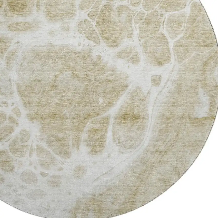 8' Taupe And Ivory Abstract Washable Round Rug With UV Protection Photo 2
