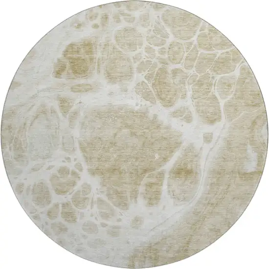 8' Taupe And Ivory Abstract Washable Round Rug With UV Protection Photo 1