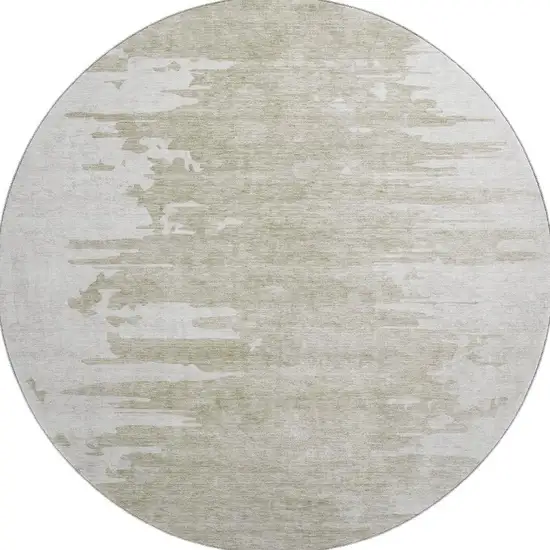 8' Taupe And Ivory Abstract Washable Round Rug With UV Protection Photo 2
