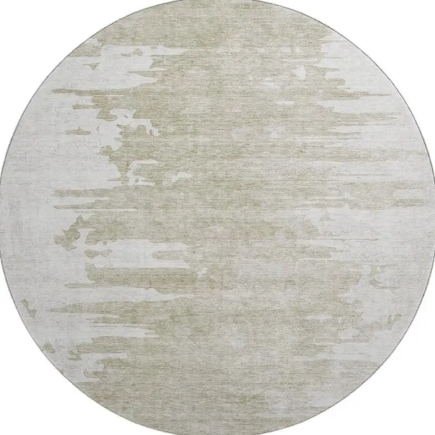 8' Taupe And Ivory Abstract Washable Round Rug With UV Protection Photo 2