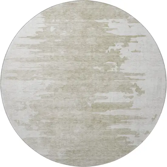 8' Taupe And Ivory Abstract Washable Round Rug With UV Protection Photo 3