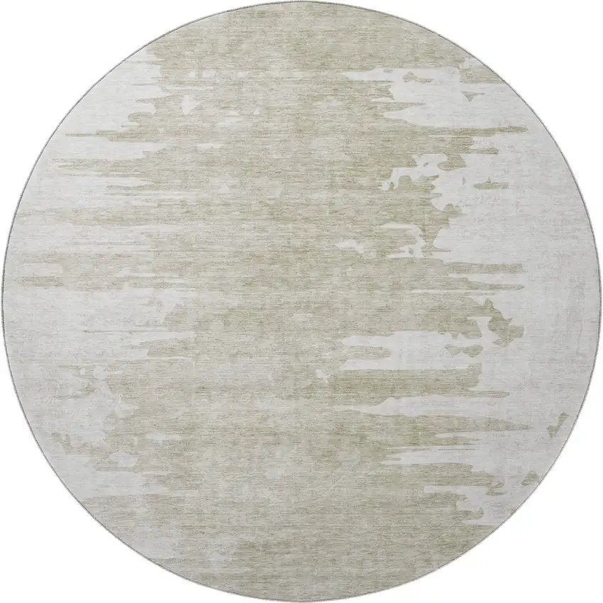8' Taupe And Ivory Abstract Washable Round Rug With UV Protection Photo 3