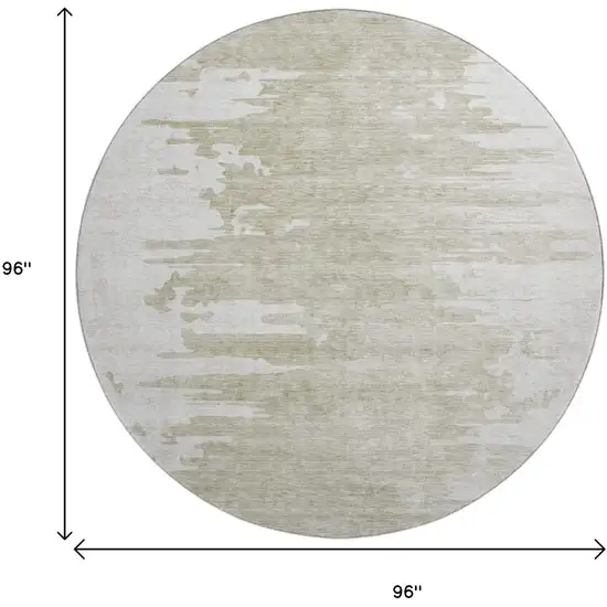 8' Taupe And Ivory Abstract Washable Round Rug With UV Protection Photo 9