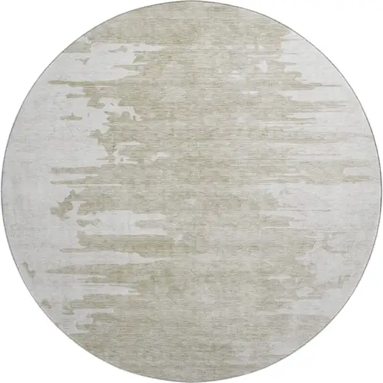8' Taupe And Ivory Abstract Washable Round Rug With UV Protection Photo 1