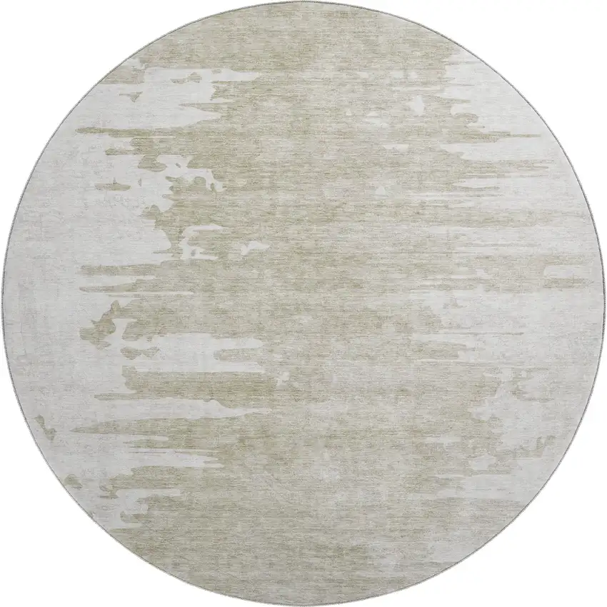8' Taupe And Ivory Abstract Washable Round Rug With UV Protection Photo 1
