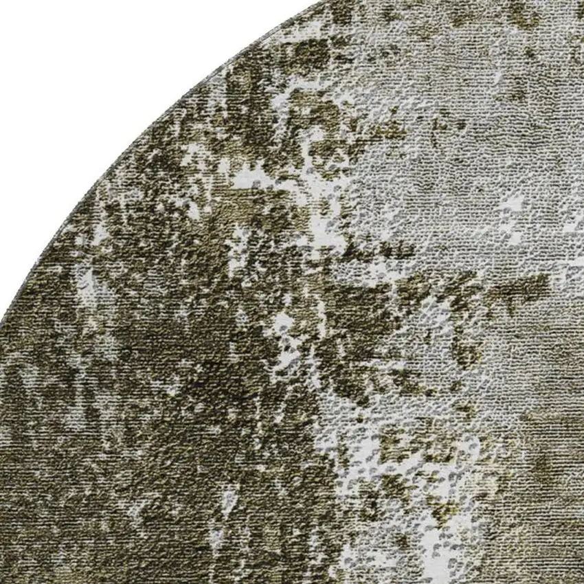 8' Taupe And Ivory Abstract Washable Round Rug With UV Protection Photo 2